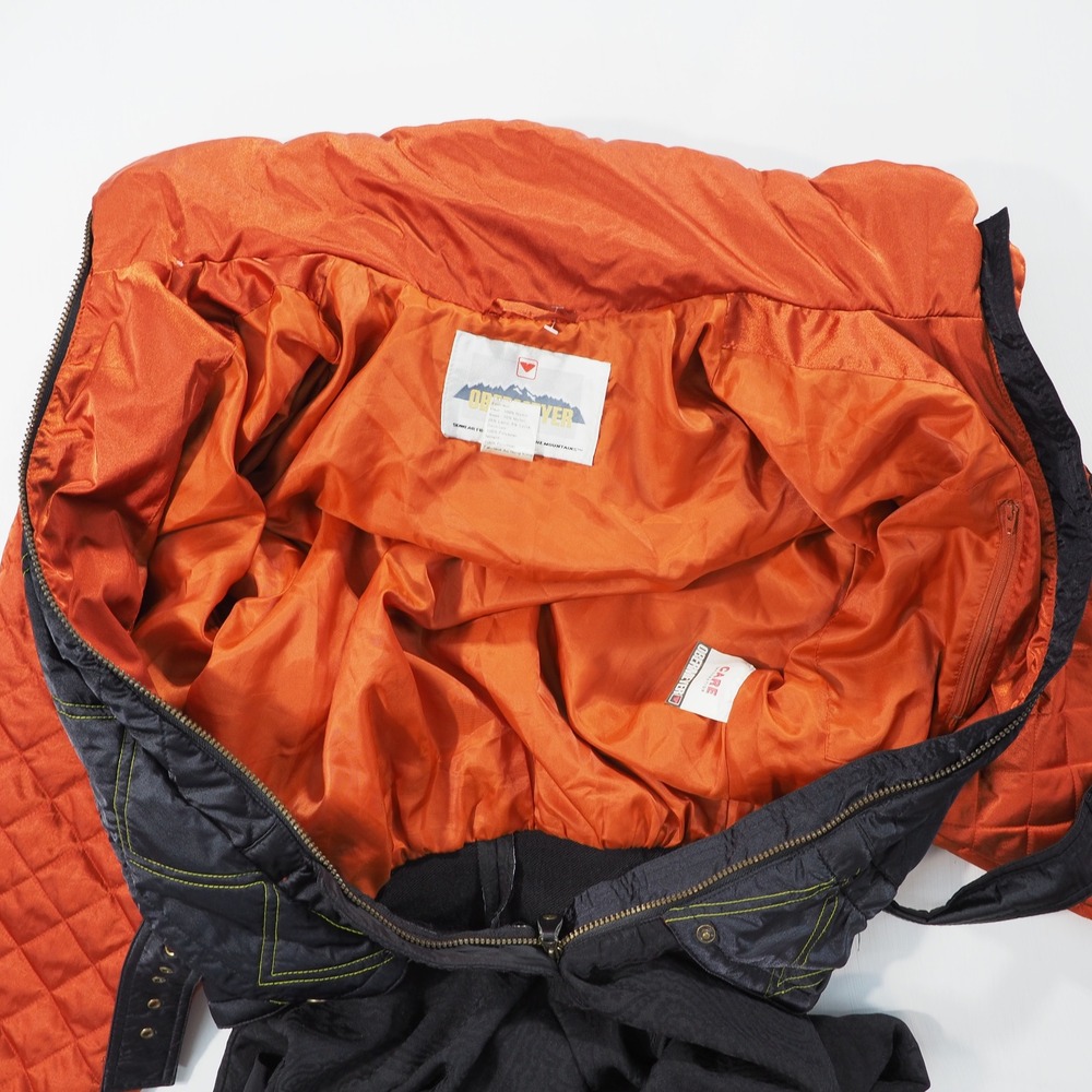 Vintage Obermeyer One Piece Ski Suit Women 12 Black Orange Quilted Hood Stirrup - Picture 8 of 9